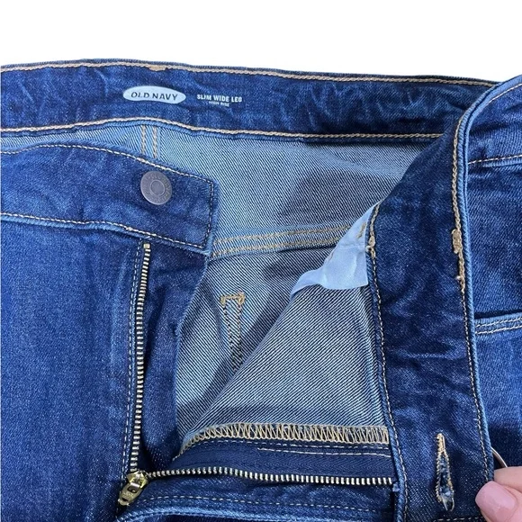 Old Navy Slim Wide Leg High Rise Jeans Dark Wash Denim Blue‎ Pants #113 - Picture 7 of 10